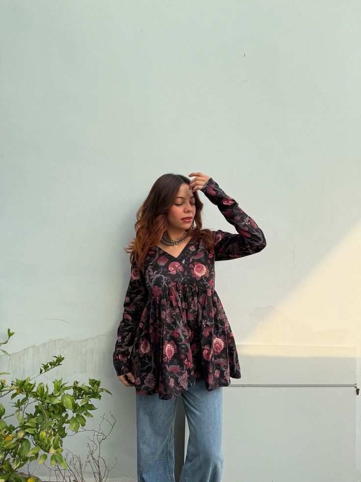 Floral Black Anarkali Top – Trendy & Comfortable