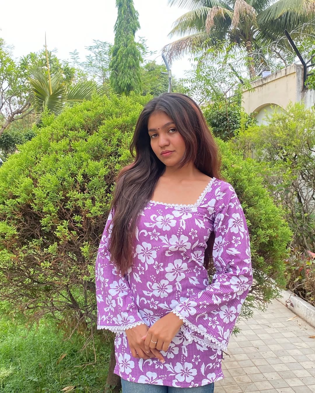🌺 Pink Paradise Floral Bell-Sleeve Kurti