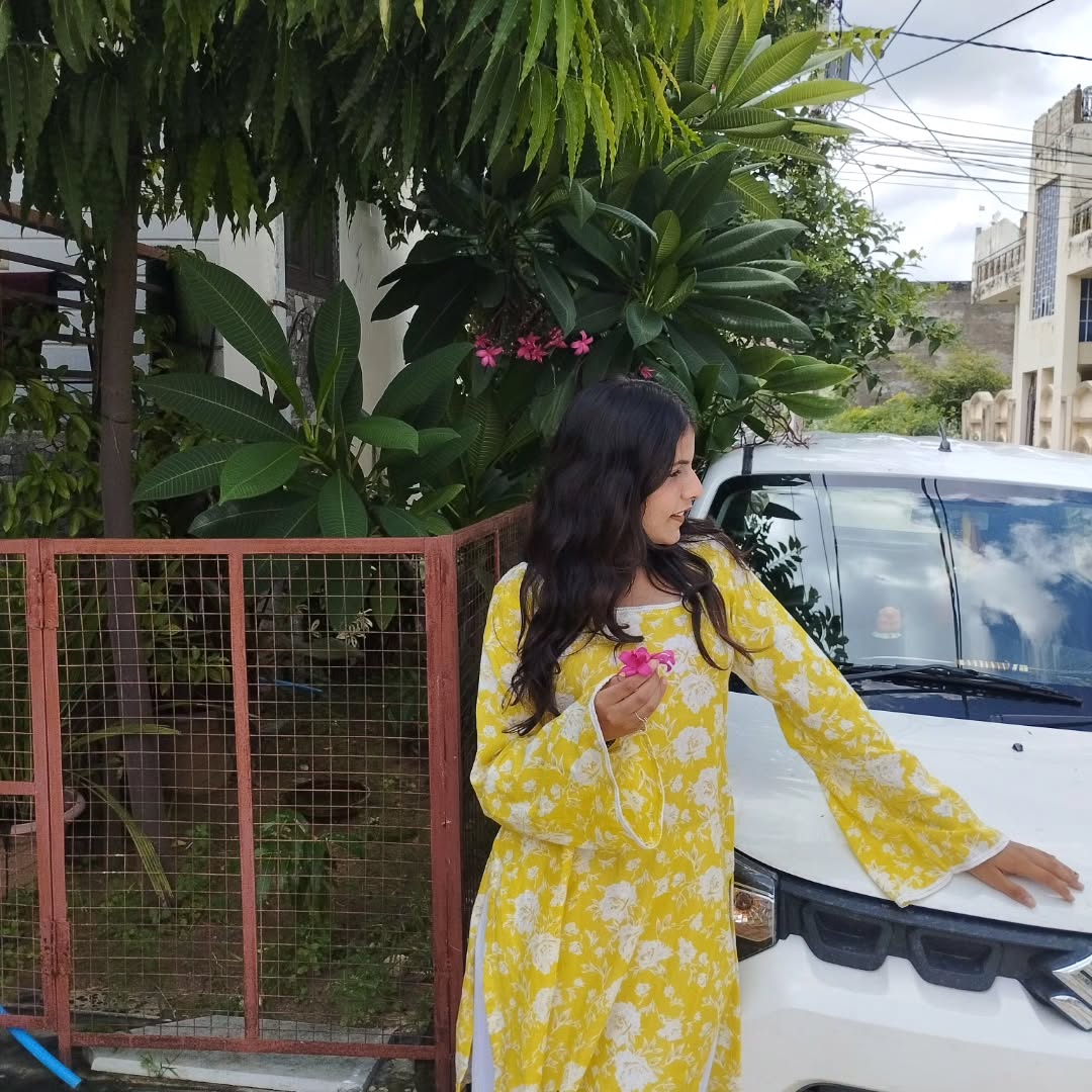 Sunny Yellow Floral Cotton Kurti