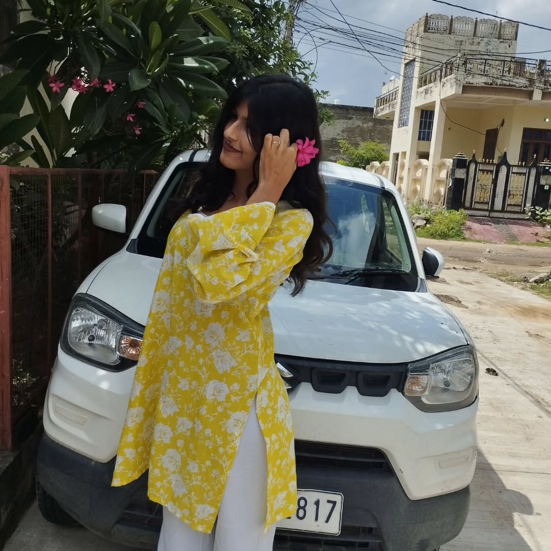 Sunny Yellow Floral Cotton Kurti