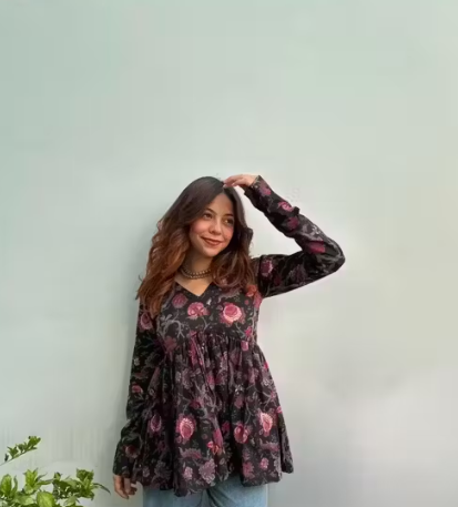Floral Black Anarkali Top – Trendy & Comfortable