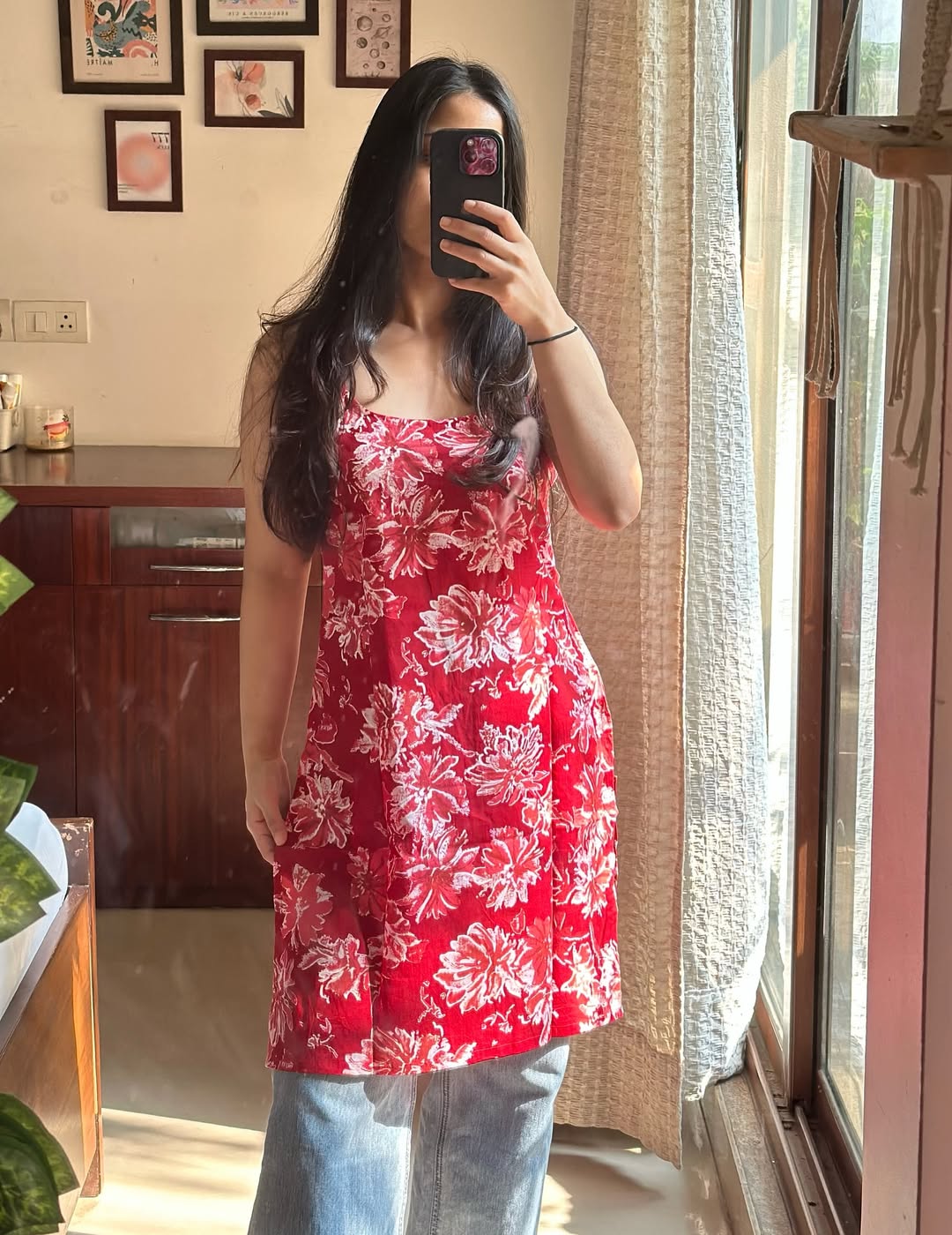 Pink Floral Handblock Cotton Kurti