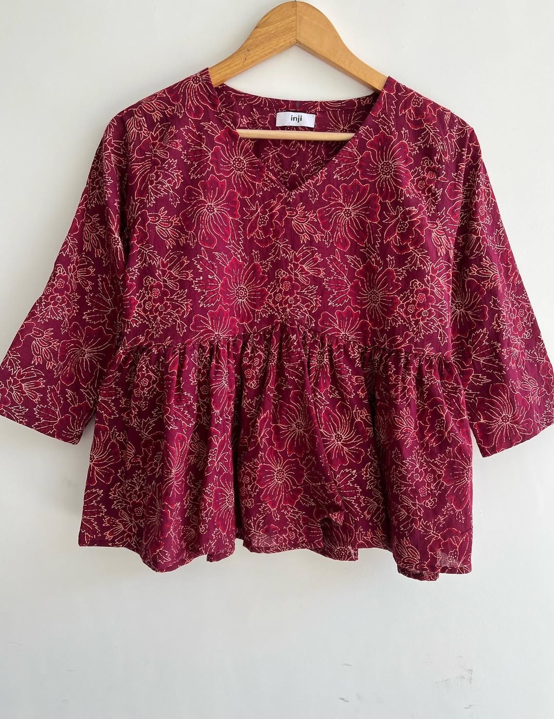 Pink Floral Handblock Cotton Kurti