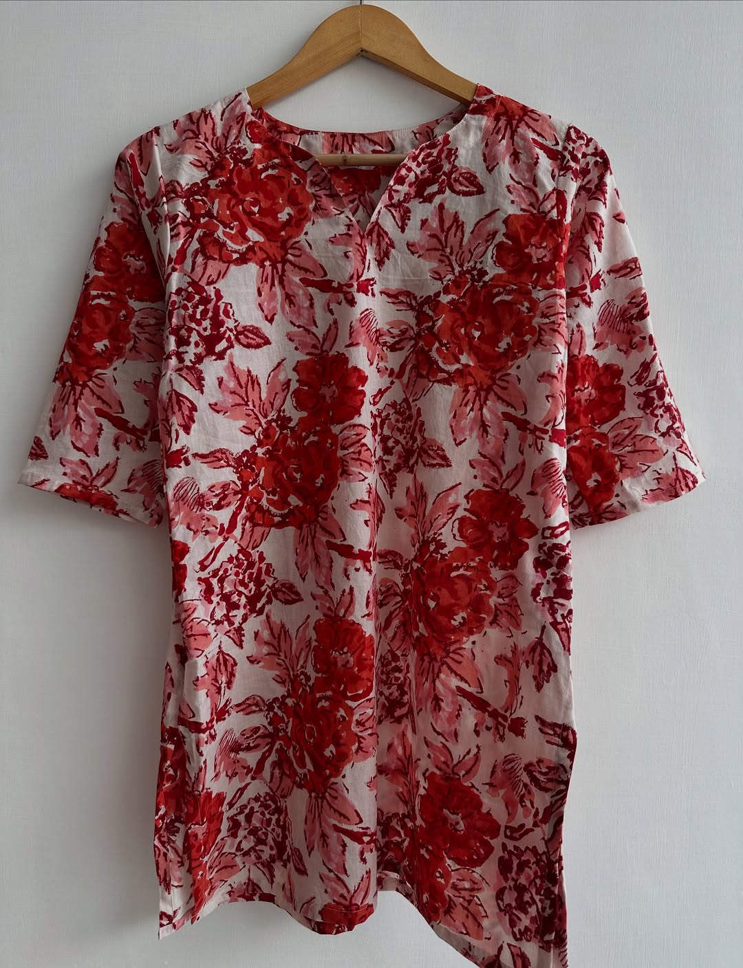 Pink Floral Handblock Cotton Kurti